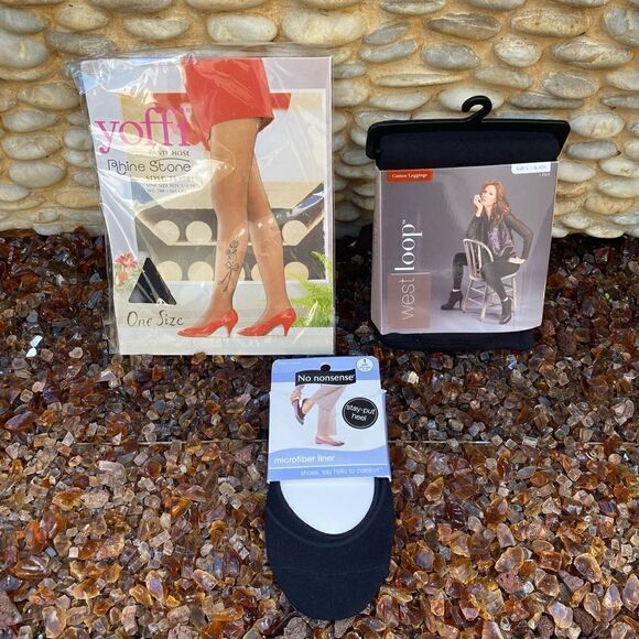 Bundle West Loop Large Black Tights/OS No-Nonsense Shoe Liner/Yoffi Nylons. NWT - Picture 1 of 9